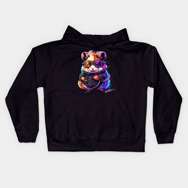 Synthwave/Retrowave neon HAMSTER with Glasses Kids Hoodie by Civilizationx